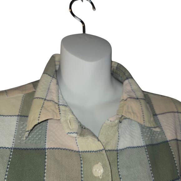 Krazy Kat Womens Large Button Up Top Checked Plaid Green Pocket Outdoors Casual - Picture 3 of 10